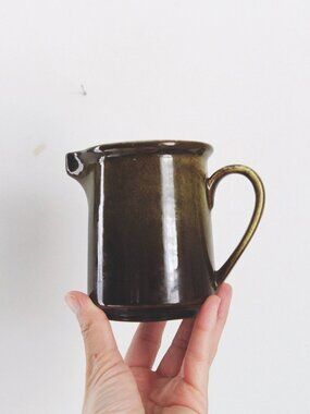 Vintage Stoneware Creamer Pitcher - Mikasa Dimension F3000 - Olive Green, Made I